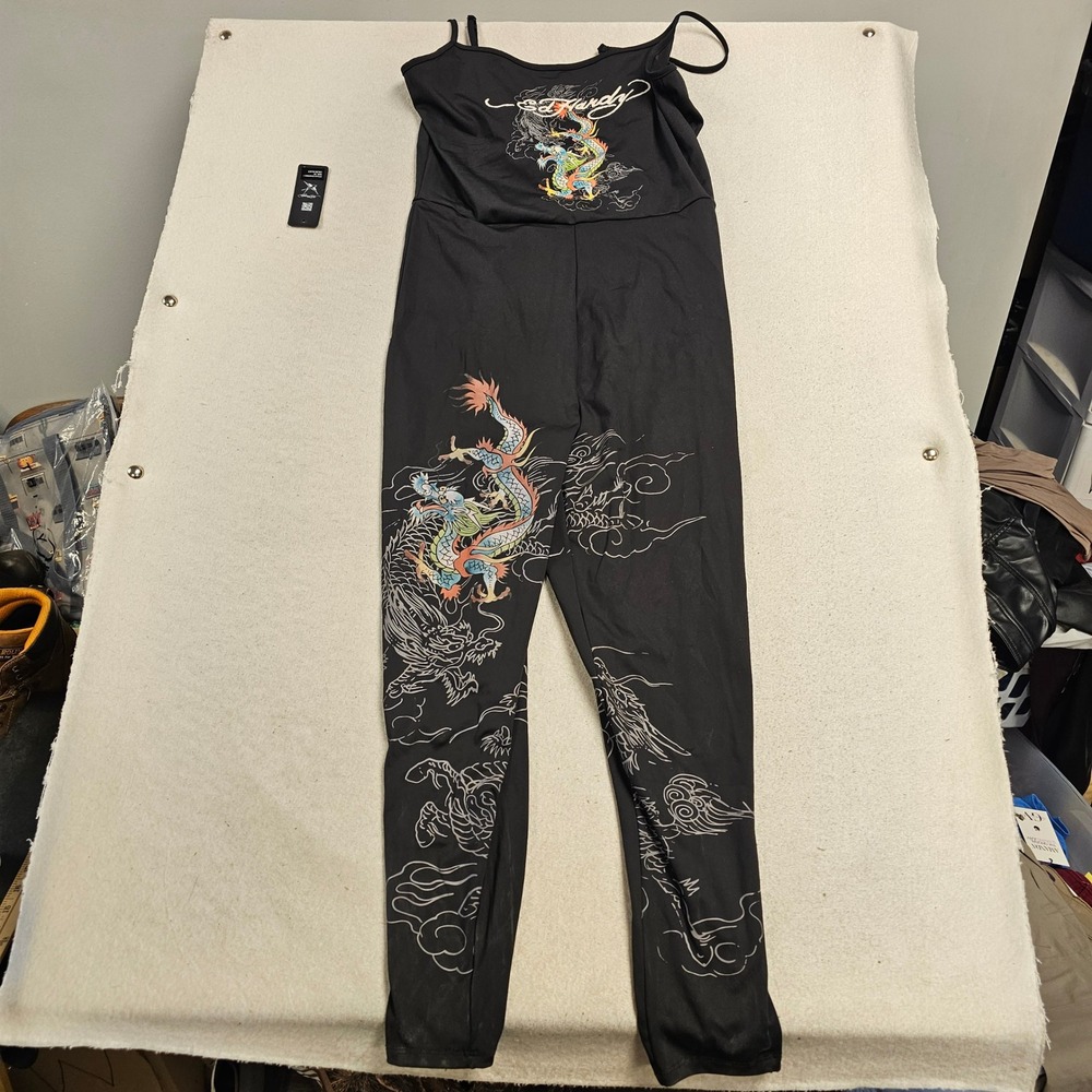 Ed Hardy Black Dragon Graphic Jumpsuit Sleeveless 2X EHW9002-1 New With Tags